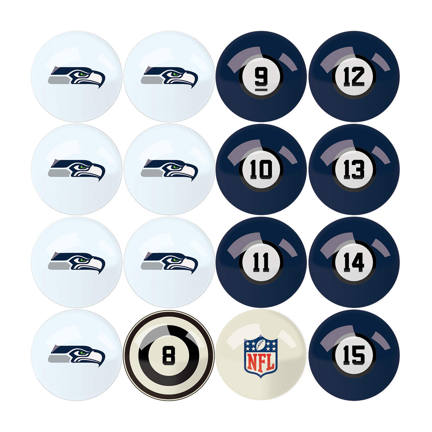 NFL Seattle Seahawks Pool Balls Billiards Balls Set New in Open Box w/cue &  8