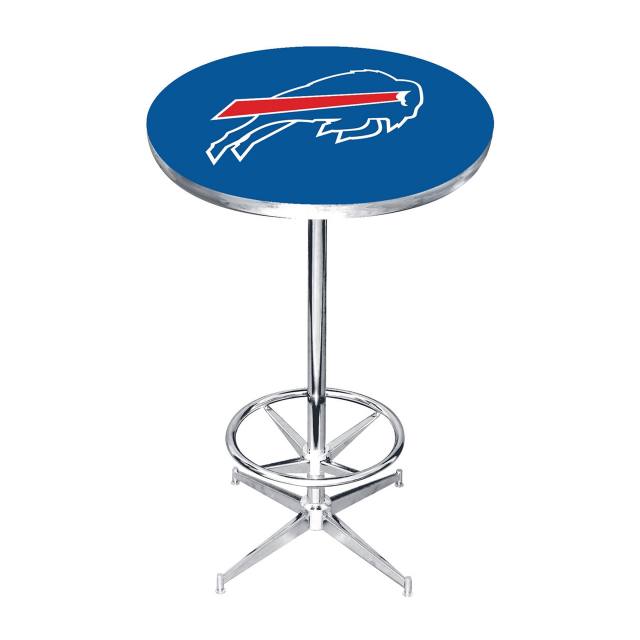 White 3-Piece Pub/Bar Table Set Featuring the Buffalo Bills NFL Team Logo  Decal and 2-29 Team Fabric and Clear Vinyl Covered Swivel Seat Cushions