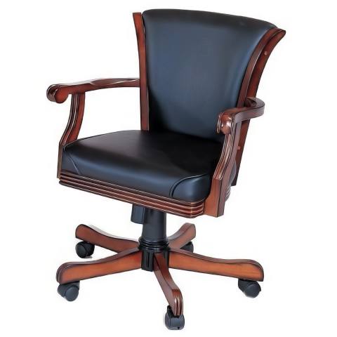 Berner Antique Walnut Poker Chair with Black Leather