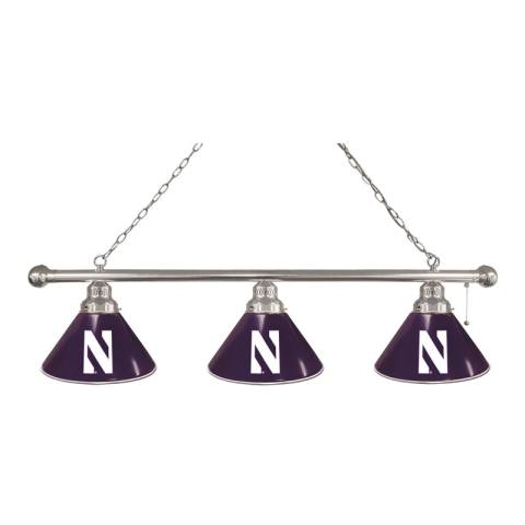 Northwestern Wildcats 3 Shade Chrome Billiard Light