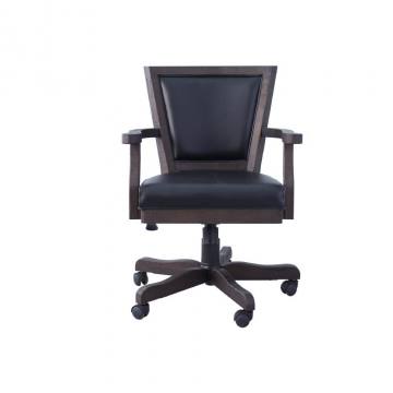 Berner Weathered Black Oak Poker Chair with Black Leather