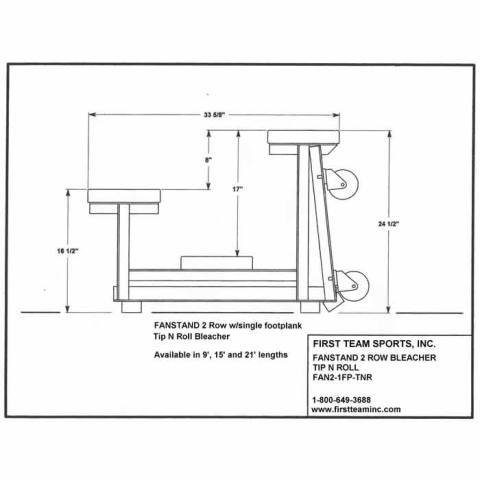 First Team Fanstand Tip and Roll Bleacher - 2 Row/ 1 Plank