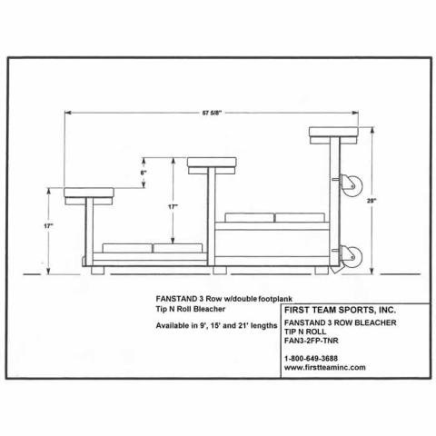 First Team Fanstand Tip and Roll Bleacher - 3 Row/ 2 Plank