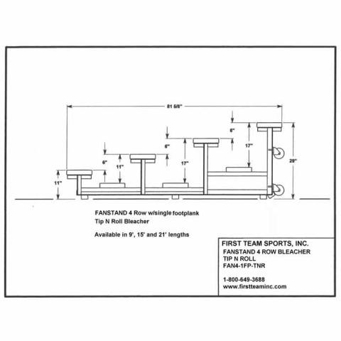First Team Fanstand Tip and Roll Bleacher - 4 Row/1 Plank