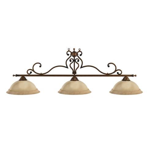 HJ Scott Wrought Iron Mocha Billiard Light - Frosted Amber Glass Shade